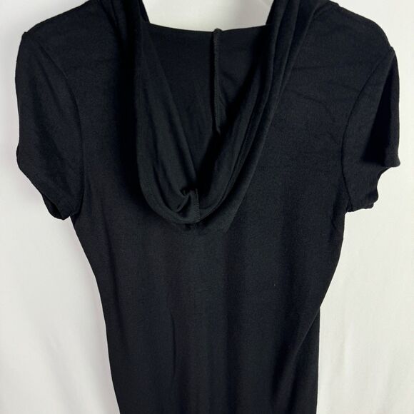 Time & Tru Swimsuit Cover Up Size Medium Black Terrycloth Lace Up Hooded - Picture 2 of 7